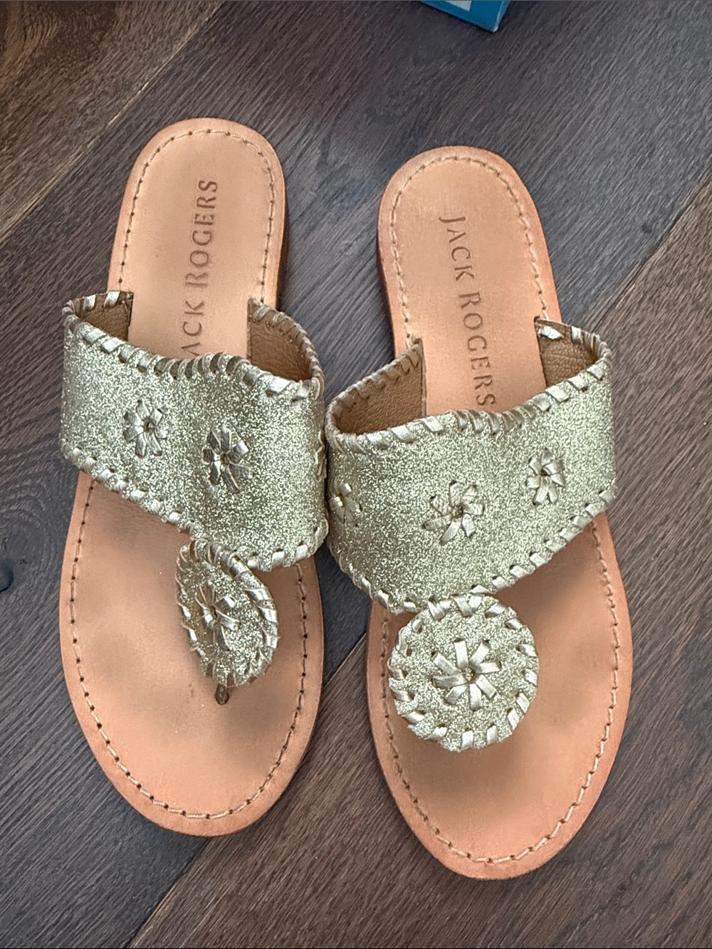 Jack Rogers Girls Gold Glitter Leather Slide Sandals